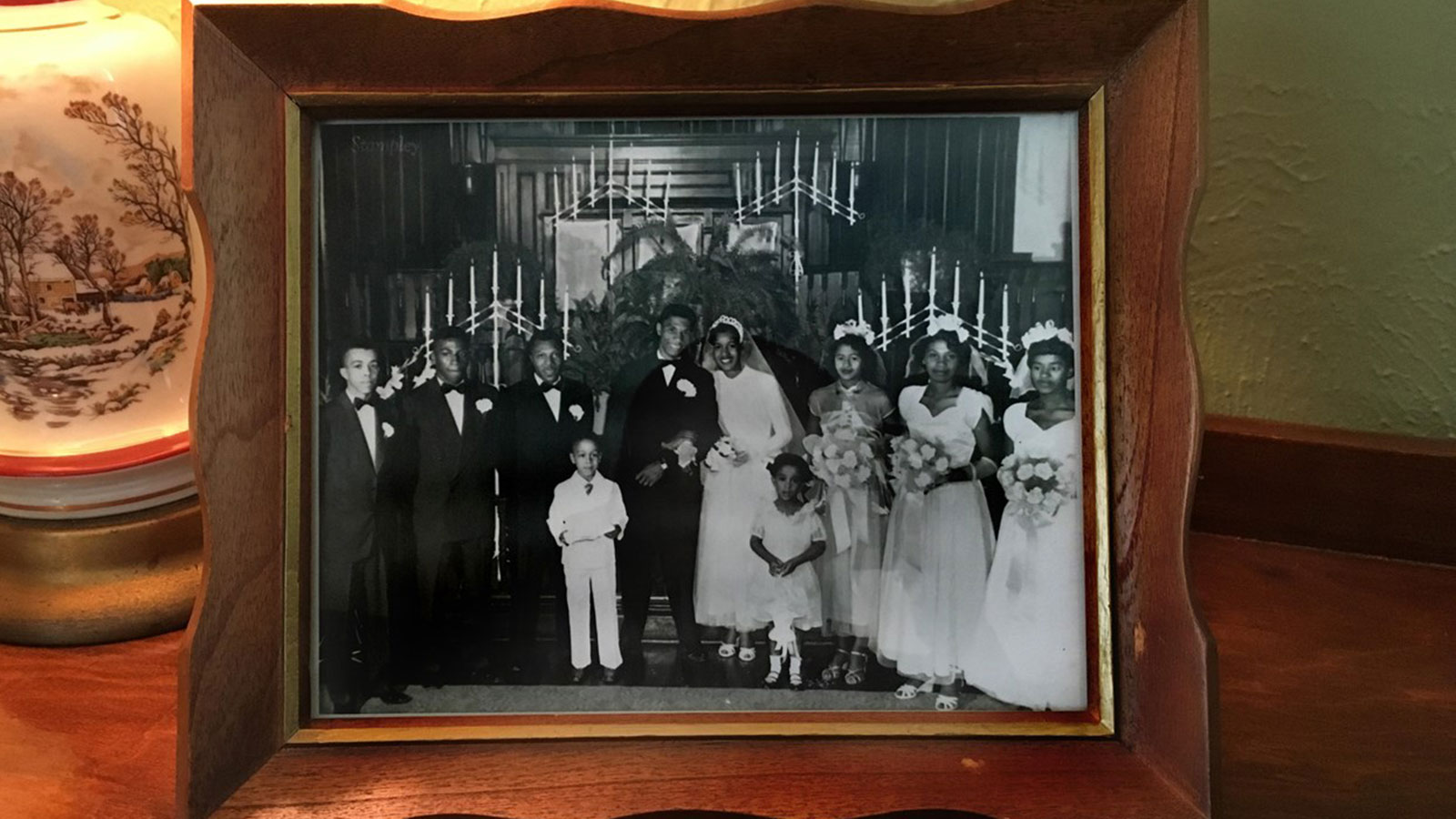 Image of a framed black and white photograph of the Evers family.